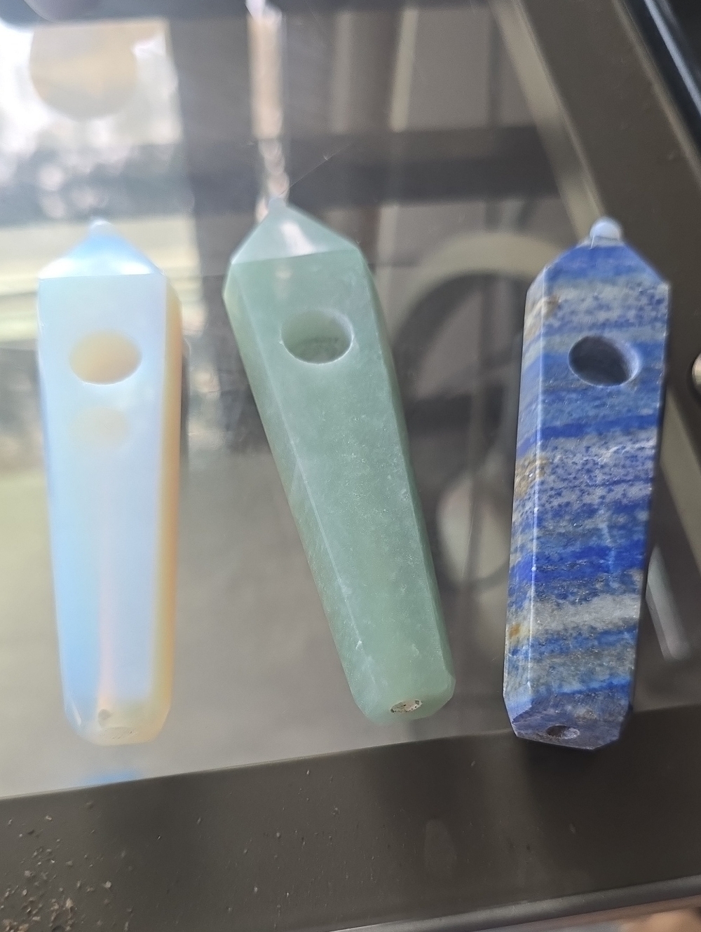 Triple Gemstone Crystal Smoking Pipes - Blue, Green & Opalescent